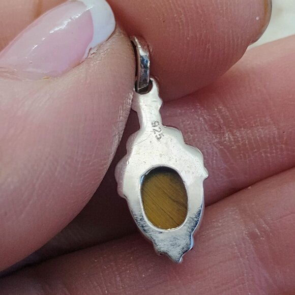 Sterling Silver Tiger's Eye Stud Earrings & Pendant Set Boho Dainty - Picture 4 of 8